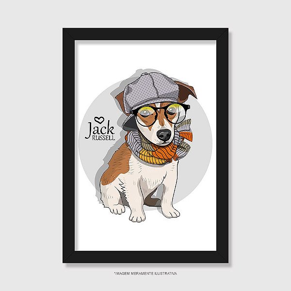 Quadro Jack Russell de Óculos e Cachecol - Modelo 1