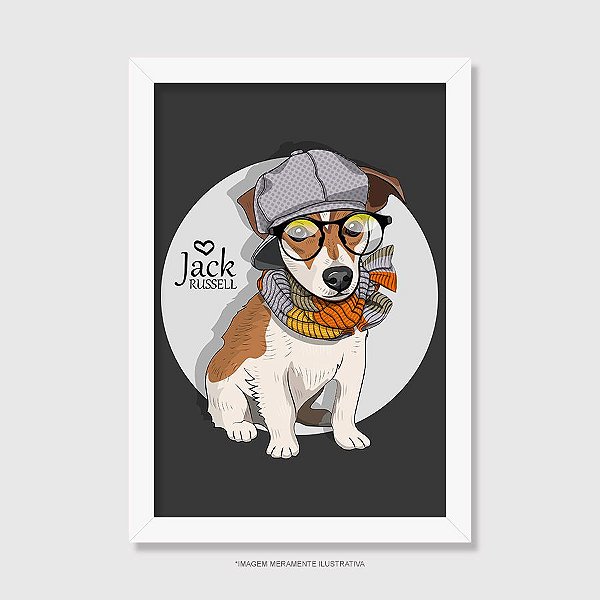 Quadro Jack Russell de Óculos e Cachecol - Modelo 2