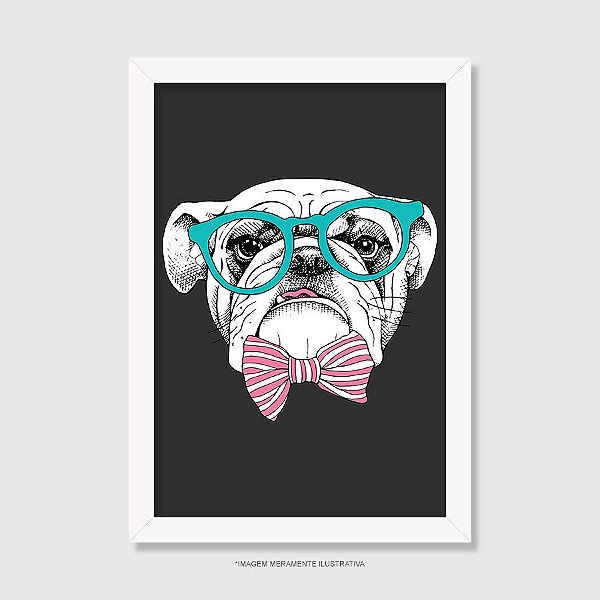 Quadro Bulldog Inglês de Óculos e Gravatinha - Modelo 2