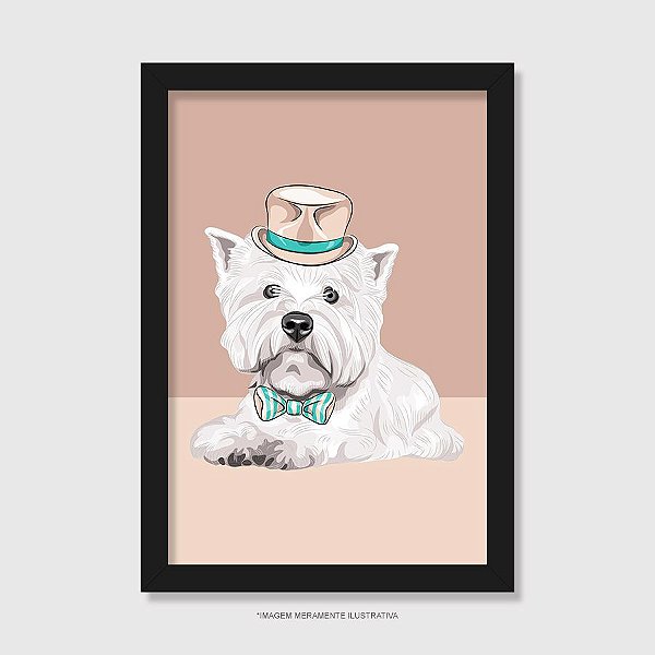 Quadro Westie de Gravata e Chapéu