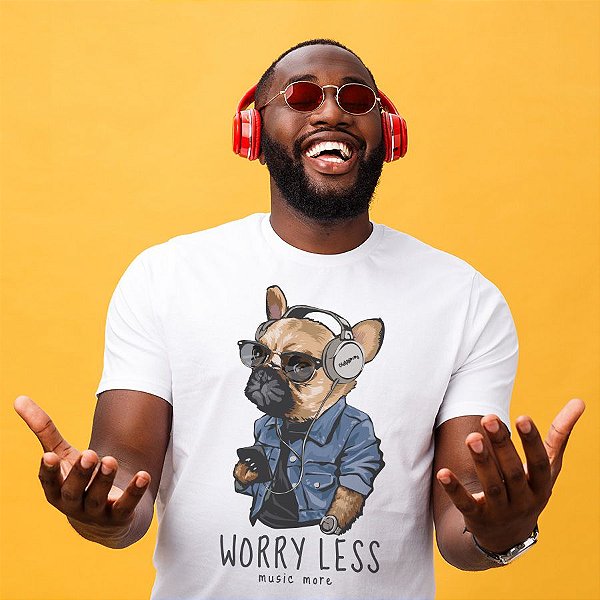 Camiseta Cachorro Worry Less - Music More