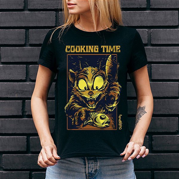 Camiseta Baby Look Gato Cooking Time