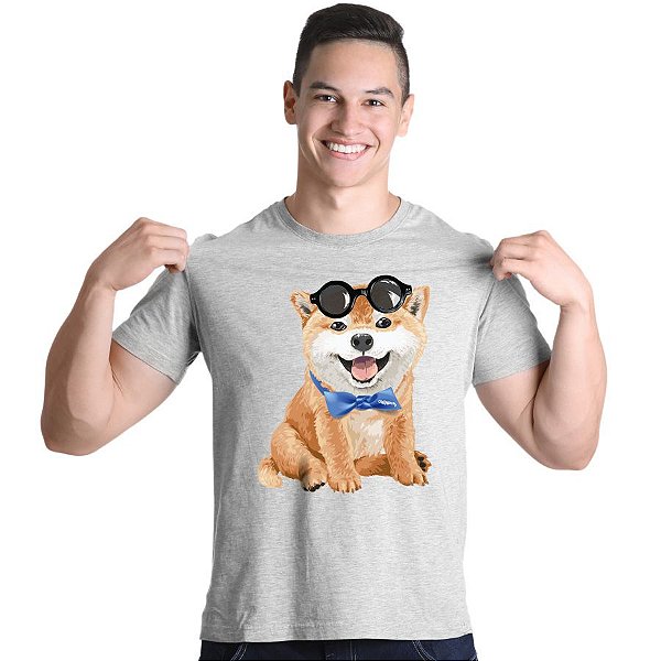 Camiseta Akita Filhote de Óculos e Gravatinha