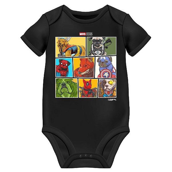 Body Bebê Marvel Dogs Super Heróis - Preto