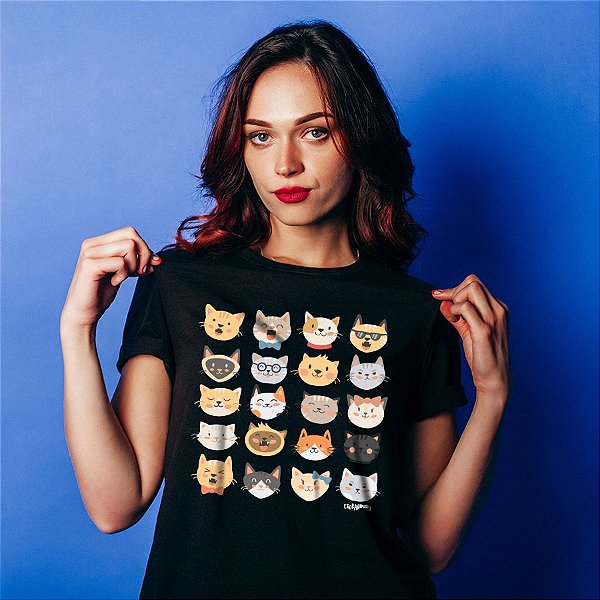 Camiseta Baby Look Cats Emoticons
