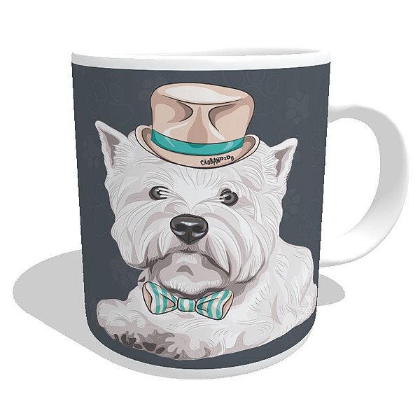 Caneca Westie de Gravata e Chapéu