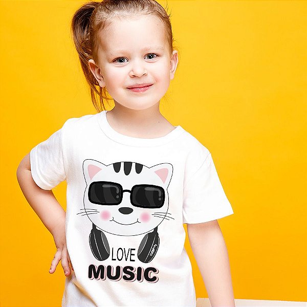 Camiseta Infantil Gato Love Music