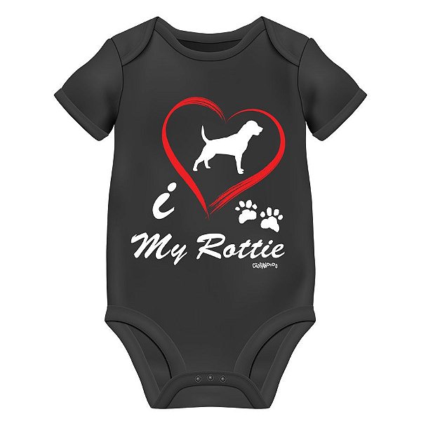 Body Bebê Rottweiler I Love My Rottie - Preto