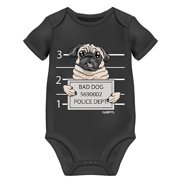 Body Bebe Pug Bad Dog Preto Cao Bandido Camisetas De Cachorro Personalizadas E Criativas