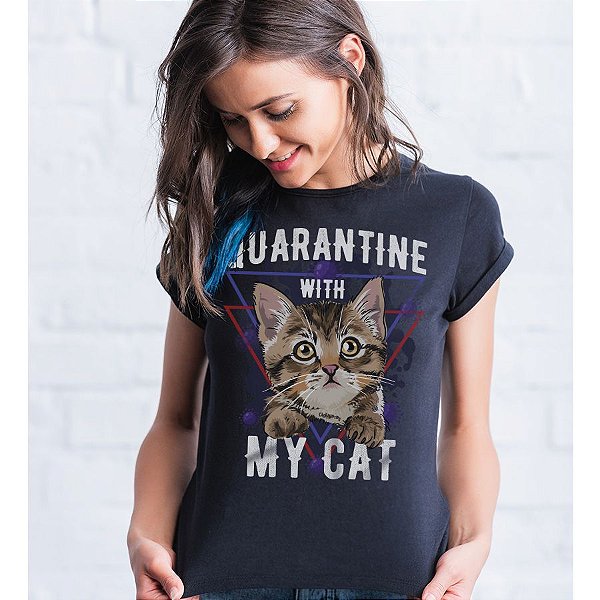 Camiseta Baby Look Quarantine With My Cat