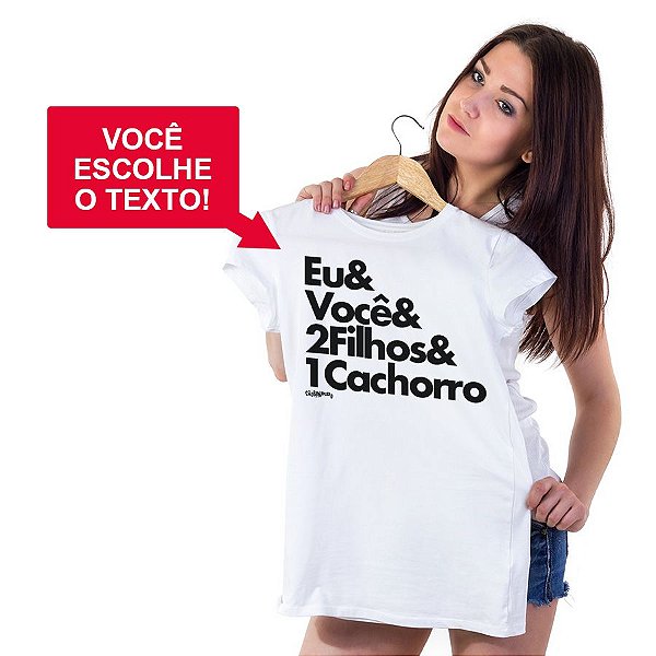 Camiseta Baby Look 2 Filhos e 1 Cachorro Personalizada (Escolha seu Texto)