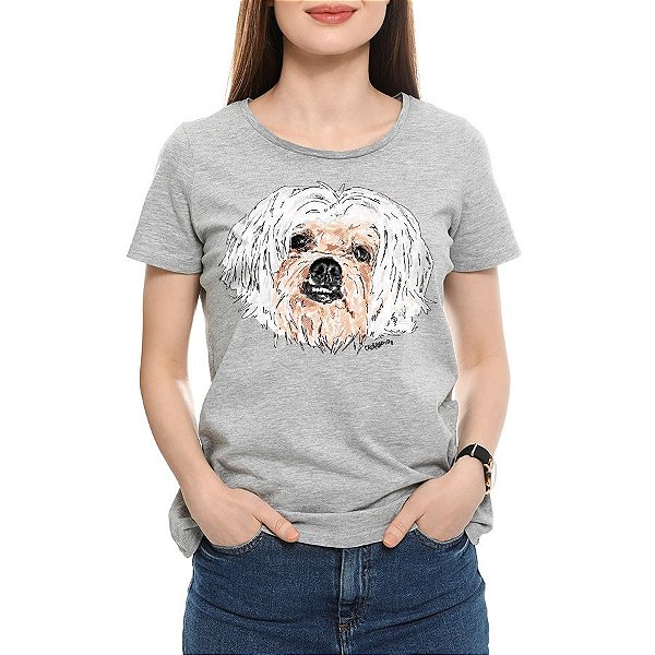 Camiseta Baby Look Lhasa Apso Pintura Digital