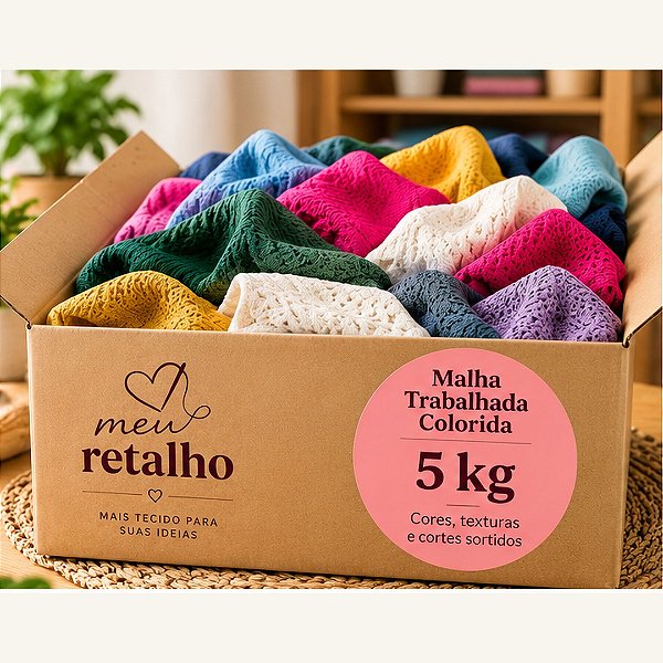 Caixa de Retalhos de Malha Trabalhada Colorida – 5 kg