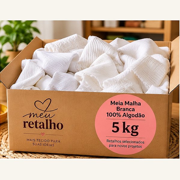 Caixa de Retalhos de Meia Malha Branca 100% Algodão – 5 kg