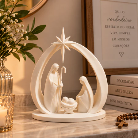 Presépio Sagrada Família Branco 14cm – Nascimento de Jesus em PLA