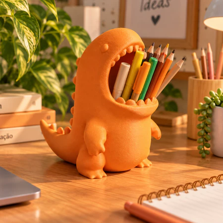 Porta Canetas Dinossauro Laranja