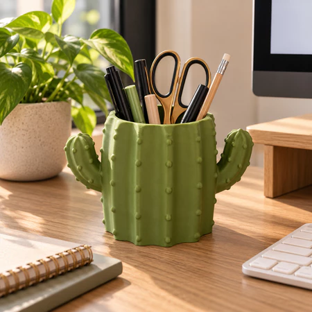 Porta Canetas Cacto Verde Organizador de Mesa para Lápis e Canetas