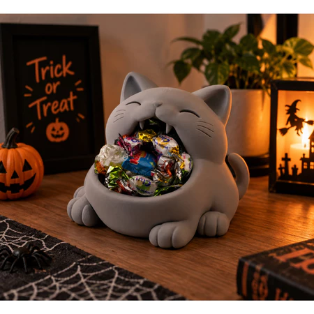 Porta Doces Gatinho Cinza Decorativo Organizador de Mesa