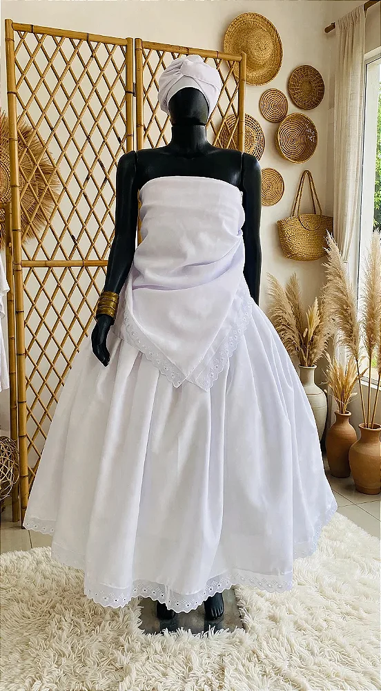 Conjunto Ração Feminino Oxford Branco (saia 4 metros, pano da costa e ojá)