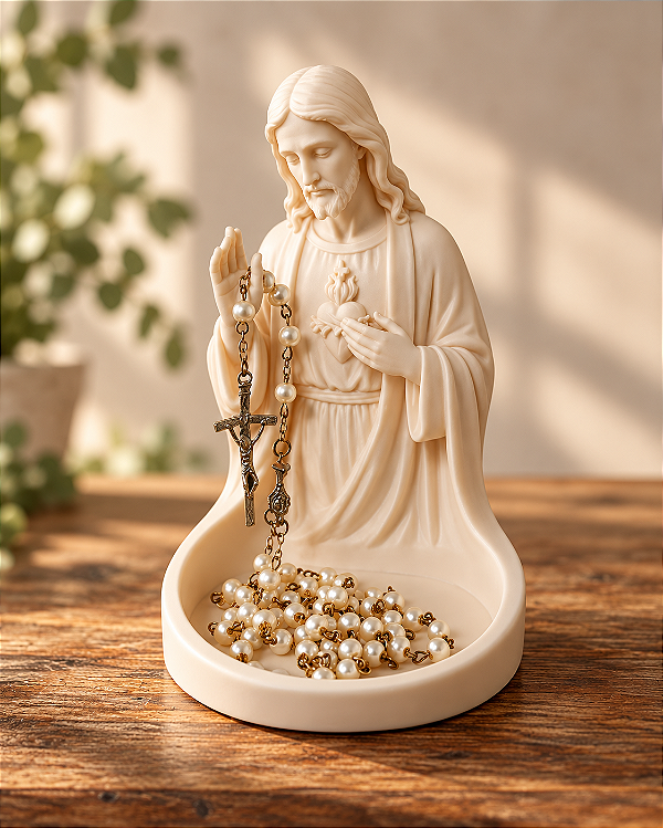 Porta-Terço Sagrado Coração de Jesus com Bandeja – Decoração Religiosa