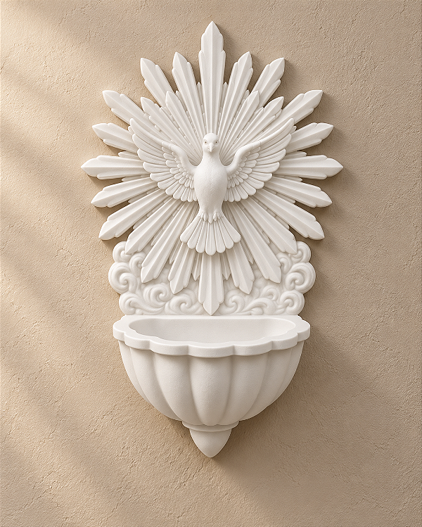 Pia de Água Benta Divino Espírito Santo em Relevo – Decoração de Parede