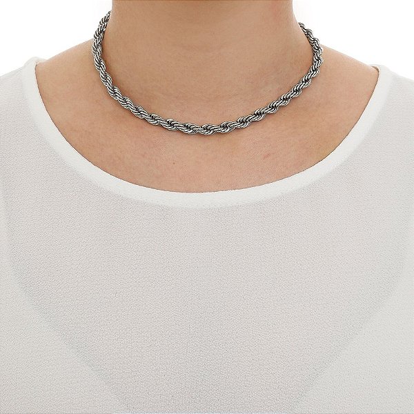 Colar Choker Trançada Fina Básica Prata