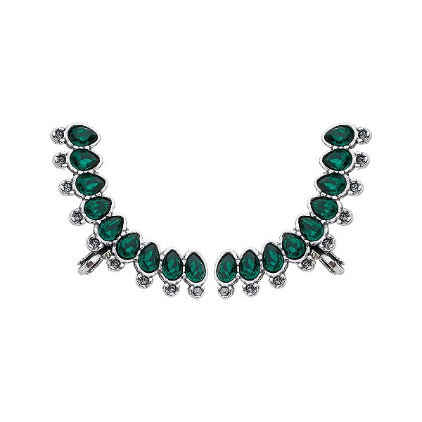 Brinco Ear Cuff Emerald Dinasty Prata