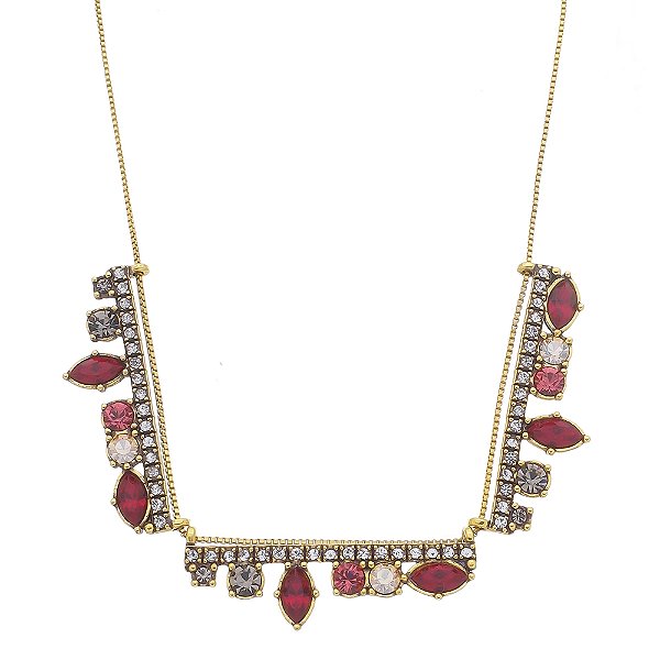 Colar  Choker Folha Vitrais Ouro