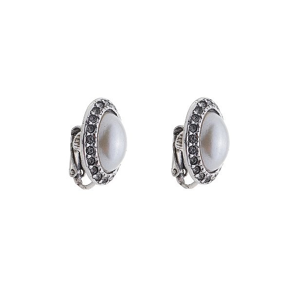 Brinco Oval Pérola Pressão Básica Prata