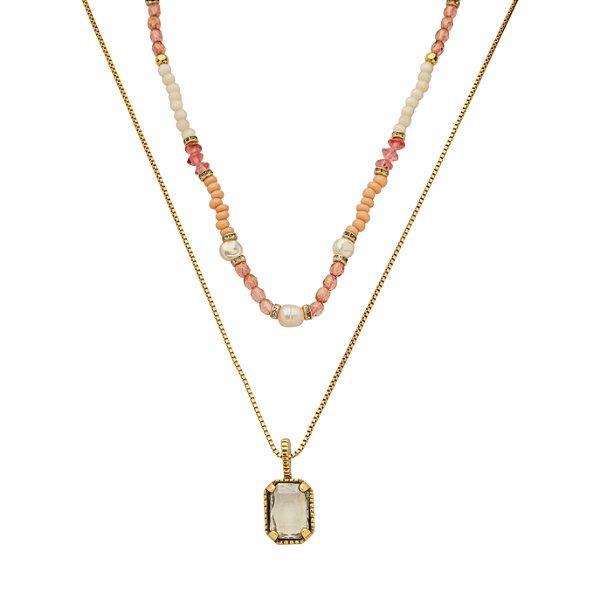 Colar Duplo Rosa Resort Ouro