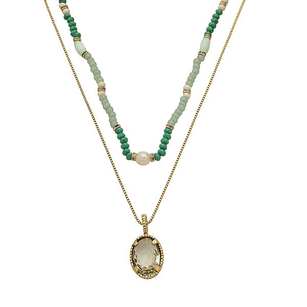 Colar Duplo Verde Resort Ouro