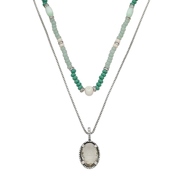 Colar Duplo Verde Resort Prata