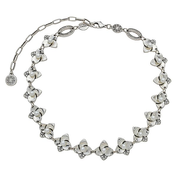 Colar Choker Flor Dália Prata