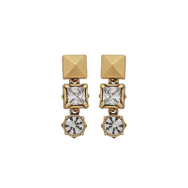 Brinco Pendente Midi Strass Ravello Ouro