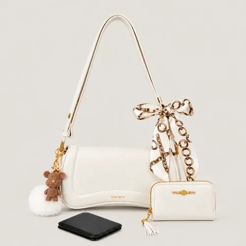 Bolsa Baguete Feminina Laço Urso Couro Pu Transversal Casual