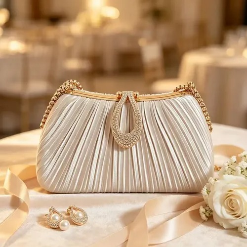 Bolsa Clutch Acetinada Corrente Ouro Strass Para Casamento