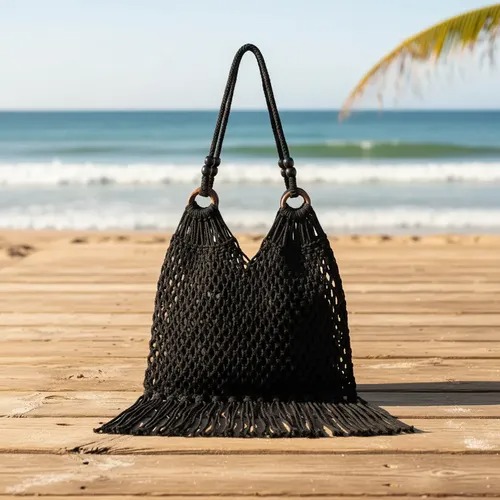 Bolsa Praia Macramê Crochê Franja Grande Forro Multiuso