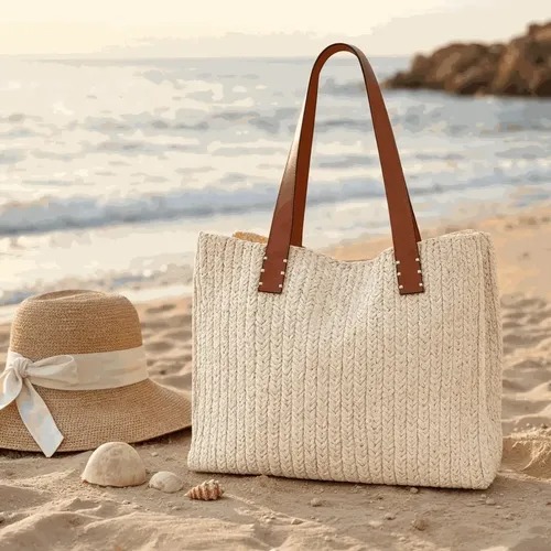 Bolsa Feminina Grande Trançada Praia Ombro Casual Elegante