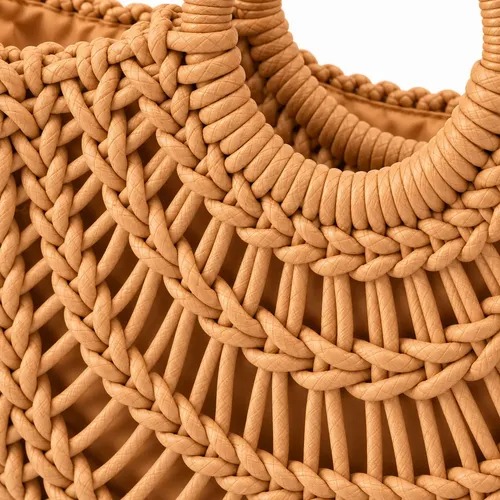 Bolsa Fem De Crochê Trança Com Alça Couro Transv Verão Praia