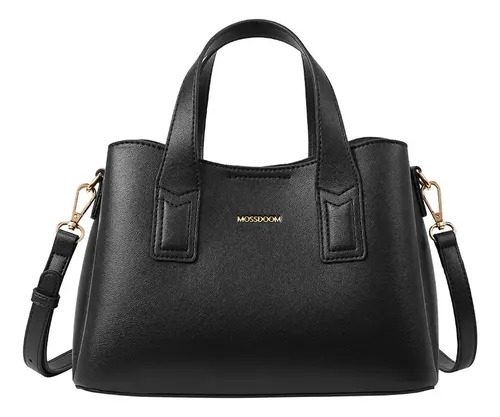 Bolsa Tote MOSSDOOM Transversal para Mulheres de Couro Preto Lisa com Zíper