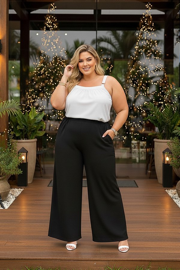Calça Pantalona Paradise Preto Plus Size