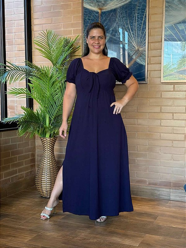 Vestido Pérola Azul Marinho Plus Size