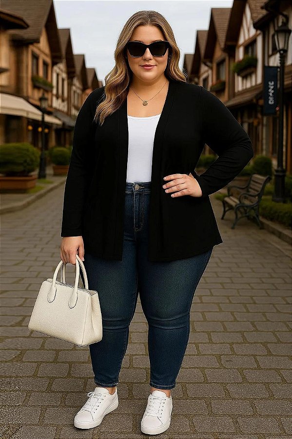 Cardigan Hadassa Preto Plus Size