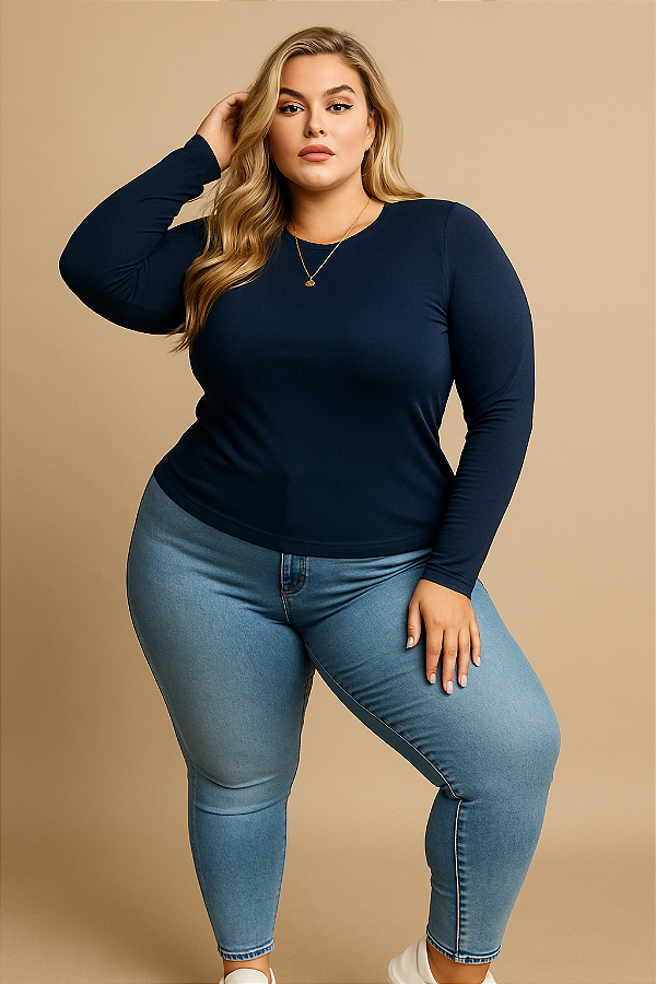 Blusa Classic Manga Longa Marinho