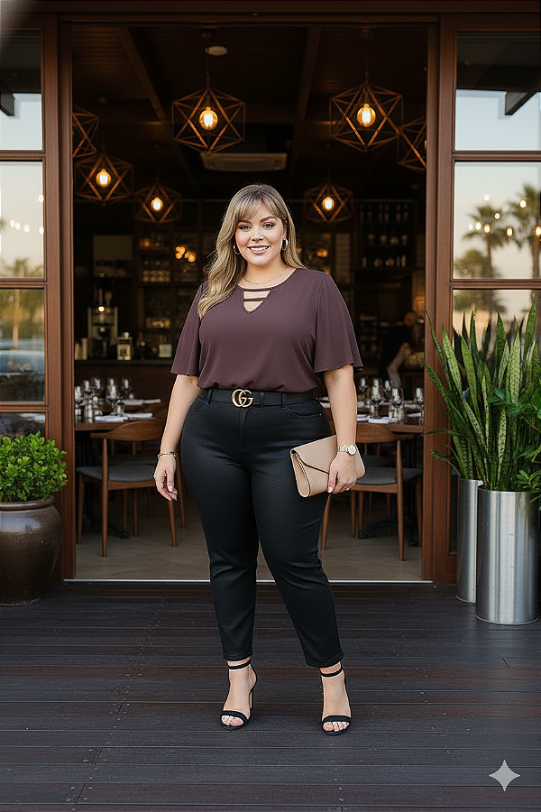 Blusa Virginia Marrom Coffe Plus Size