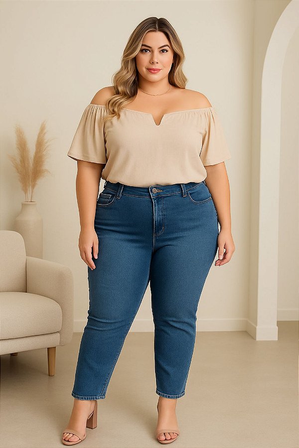Blusa Michele V Bege Plus Size