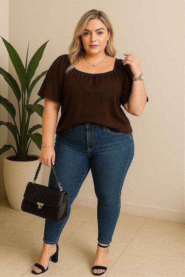 Blusa Sophia Marrom Plus Size