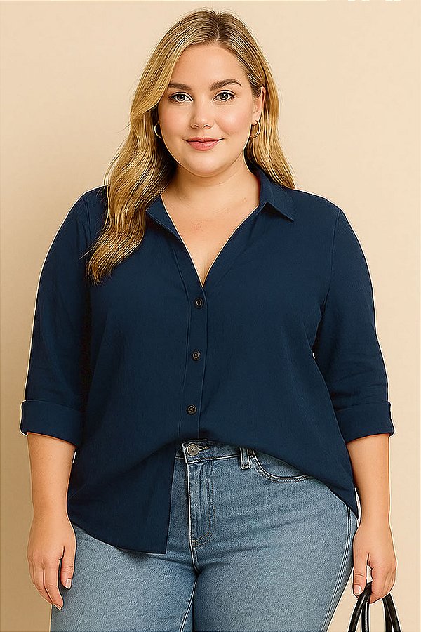 Camisa Marinho Plus Size