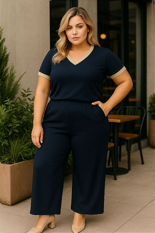 Calça Star de Malha Viscolycra Marinho Plus Size