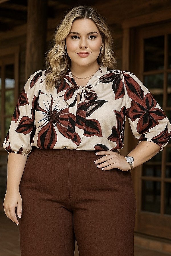 Camisa de Viscolinho Larissa Plus Size